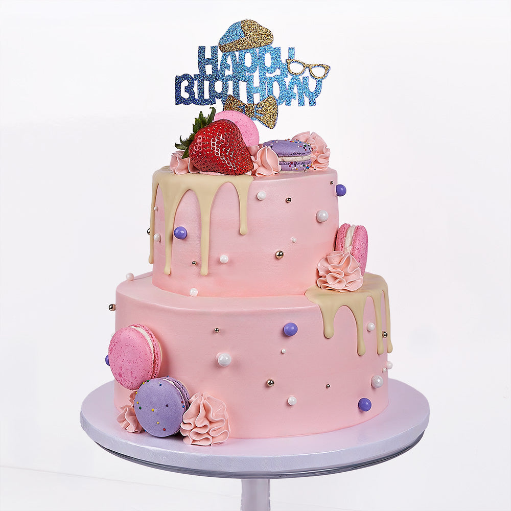 Pink Macaron Drip Celebration Cake