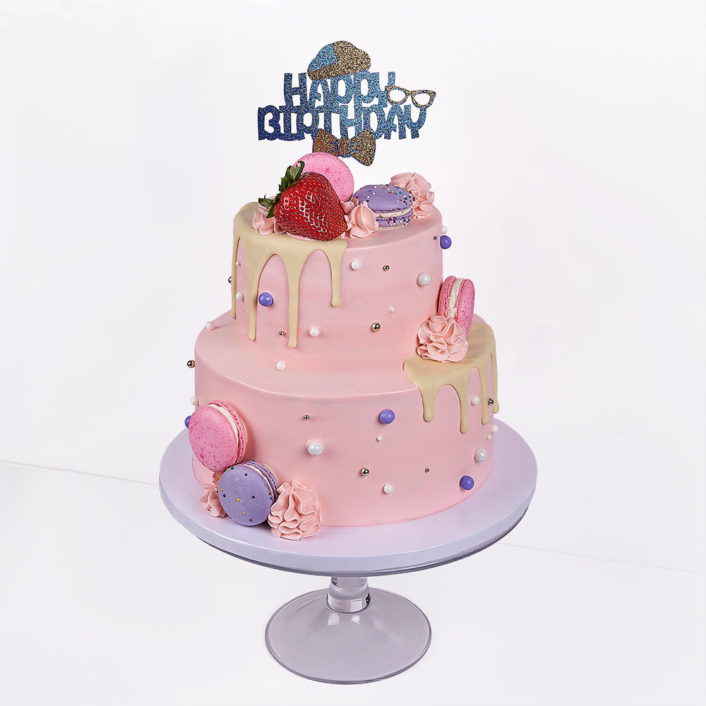 Pink Macaron Drip Celebration Cake